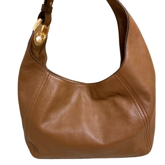 MICHAEL KORS Large FULTON Charm Shoulder Bag Hobo Luggage Brown Leather - Picture 1 of 11
